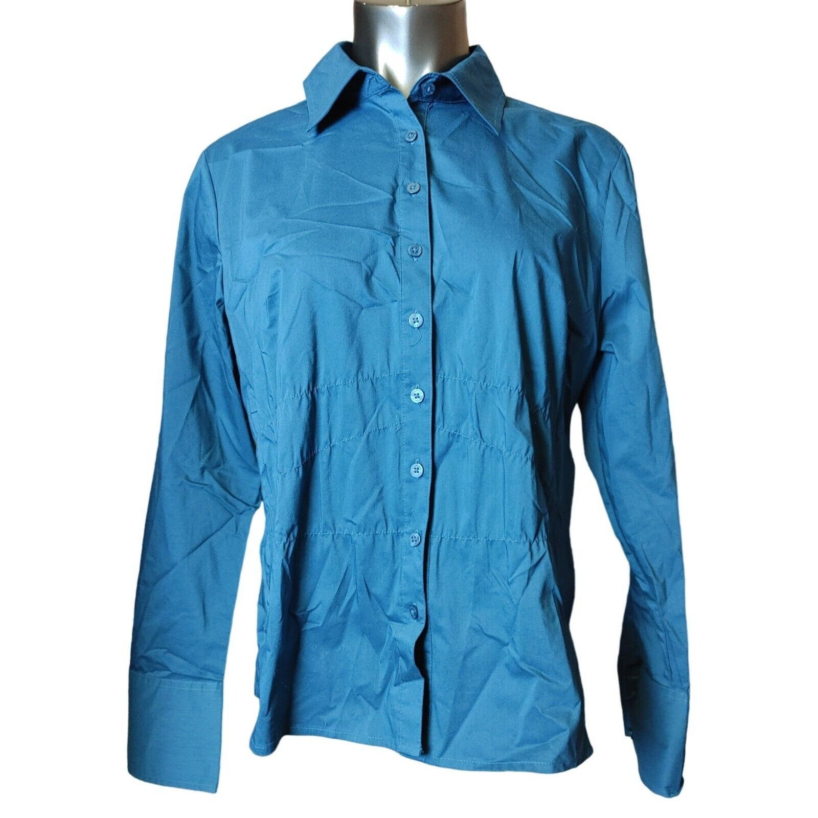 Worthington WORTHINGTON Womens L Blue Stretch Button Up Long Sleeve Dres Size L / US 10 / IT 46 - 1 Thumbnail