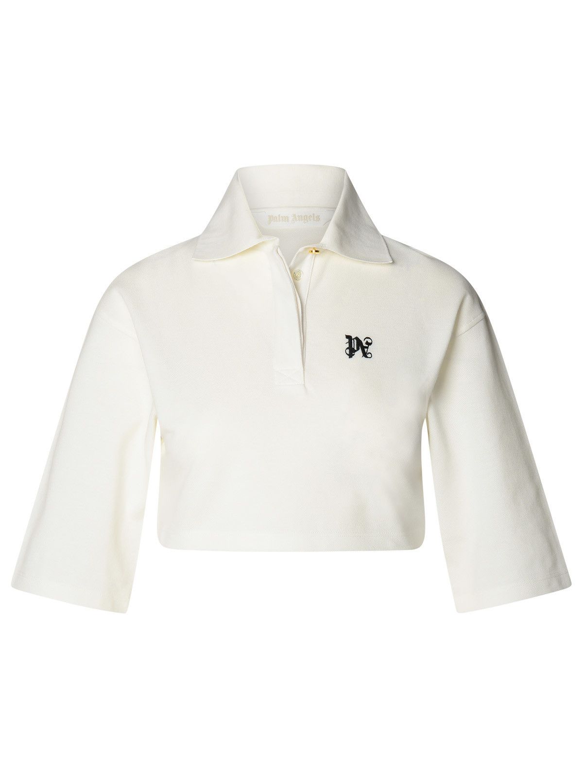 image of Palm Angels White Cotton Crop Polo Shirt, Women's (Size XS)