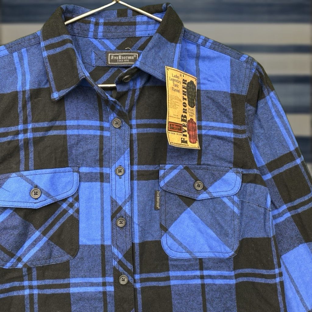 Vintage Five Brother Flannel Shirt Mens M Workwear Plaid Button-Up 90s Outdoor Casual Blue Cotton Flannel Size US M / EU 48-50 / 2 - 1 Thumbnail