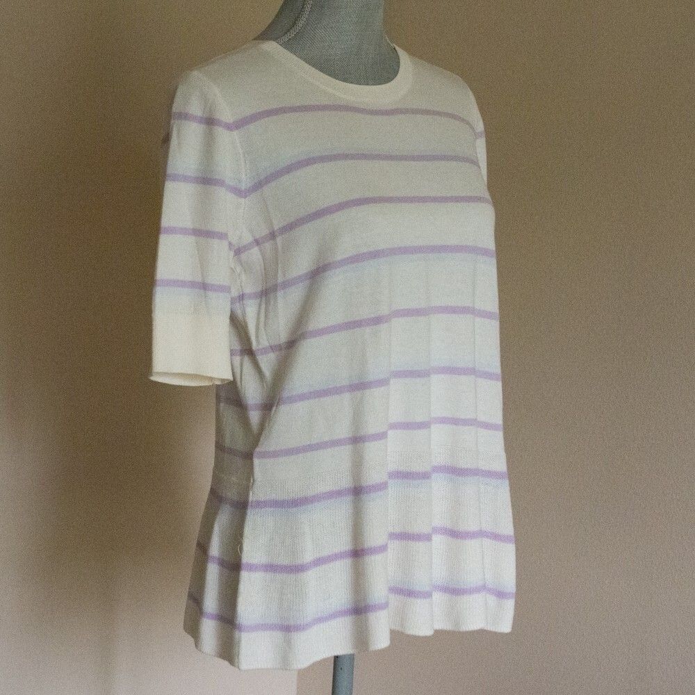Loft Striped Cream & Lavender Knit Tunic Top With 3/4 Sleeves pet Size ONE SIZE - 11 Thumbnail