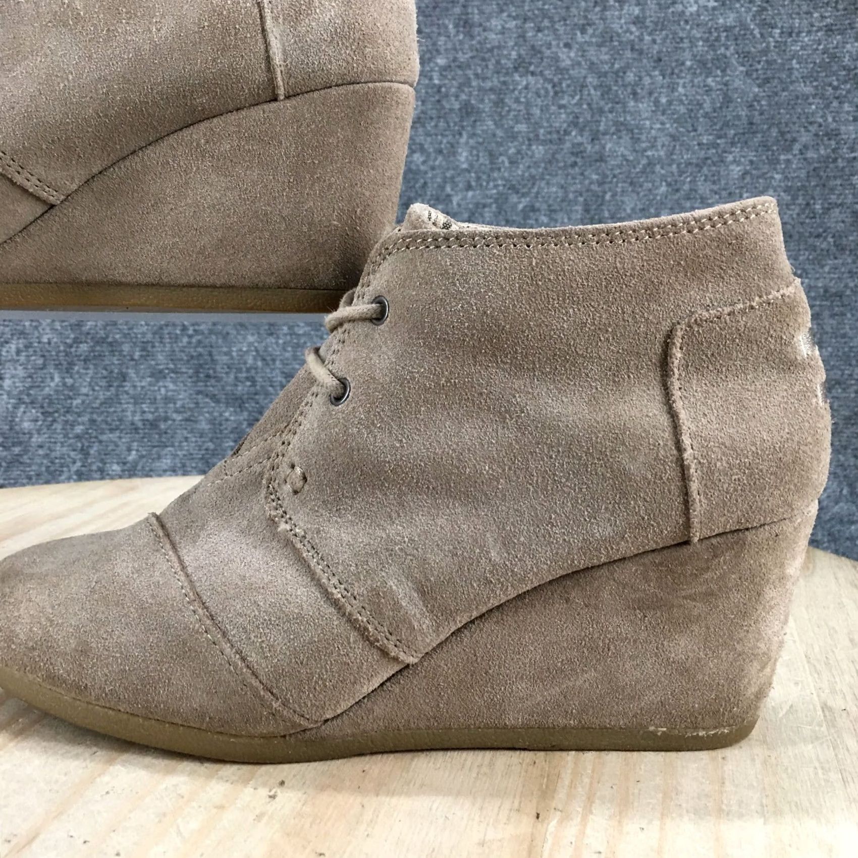 Toms TOMS Boots Womens 8 Desert Ankle Booties Wedge Heels Casual Brown Suede Lace Up Women Bootie XS? Size US 8 / IT 38 - 3 Thumbnail