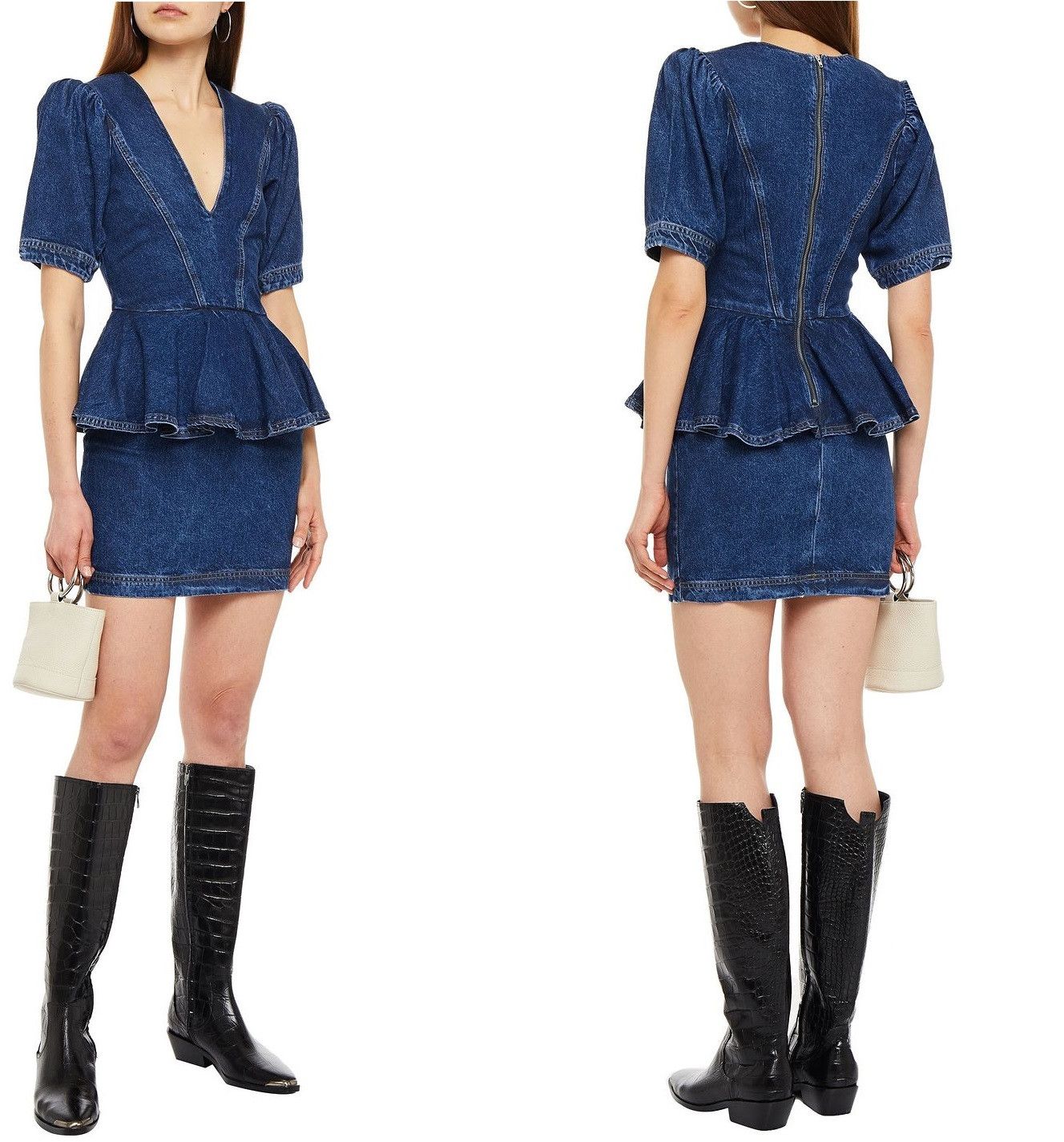 ROTATE Mindy Denim Peplum Mini Blue Dress Size XS / US 0-2 / IT 36-38 - 2 Thumbnail