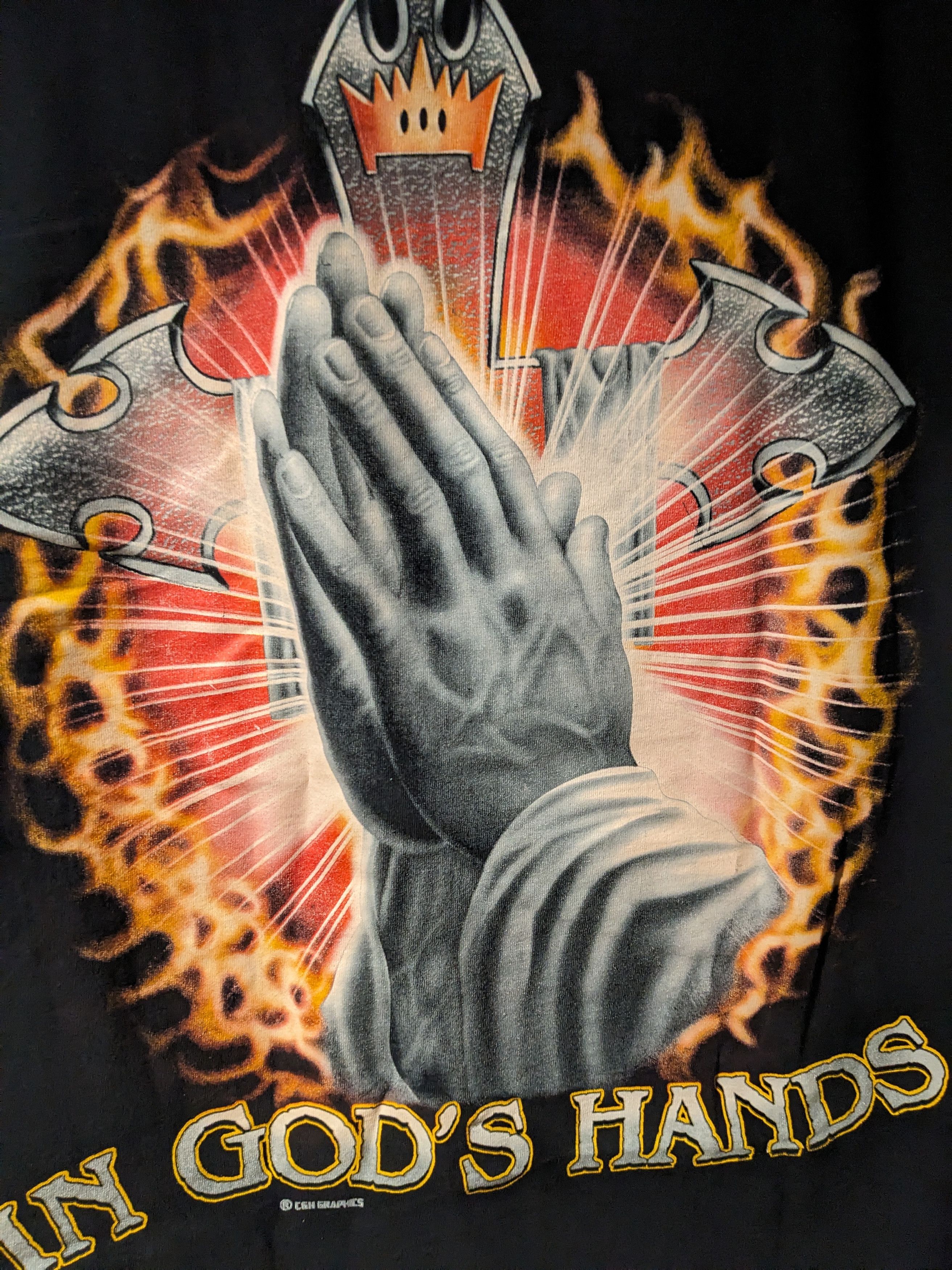 Vintage Vintage Y2K In God's Hands Pray Religion Black Large T-Shirt Size US L / EU 52-54 / 3 - 2 Thumbnail
