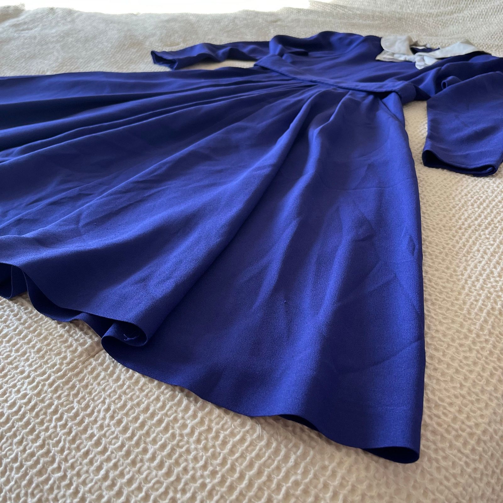 Albert Nipon 80s Designer Albert Nipon Blue Midi Dress w/ White Collar Size S / US 4 / IT 40 - 5 Thumbnail