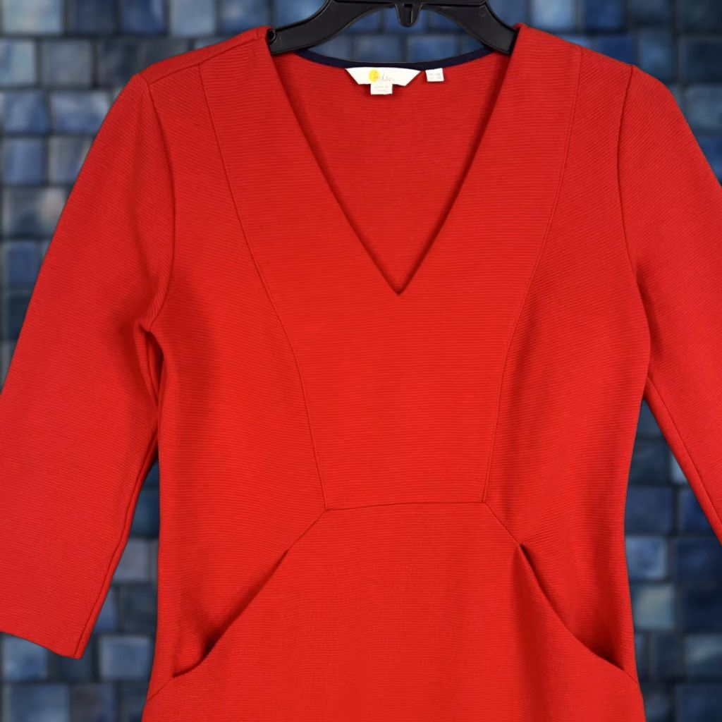 Boden Boden Dress Womens 2 Red V Neck Ottoman Rib Pockets Minimal Quiet Luxury Office Dress Size XS / US 0-2 / IT 36-38 - 1 Thumbnail