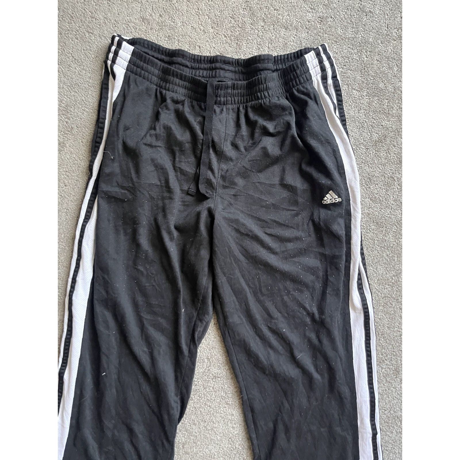 Adidas Adidas Sweatpants Pants Black w/ White Stripe Athletic Men Large Polyester L Size US 33 - 2 Thumbnail