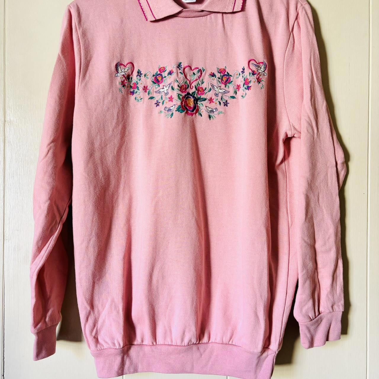Vintage Vintage 80s Women's Pink Cottage Coquette Sweatshirt Size M / US 6-8 / IT 42-44 - 1 Thumbnail