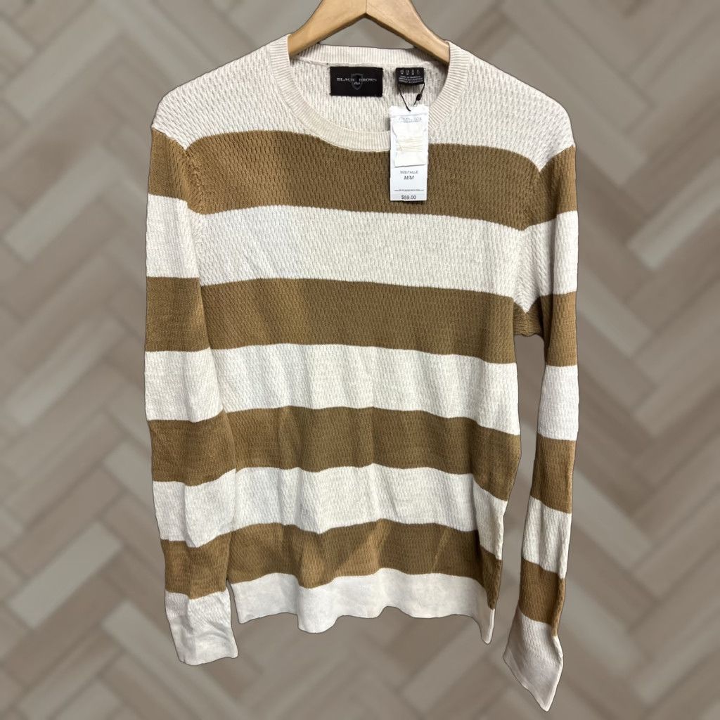 Vintage Black Brown 1826 T-Shirt Long Sleeve Mens M Beige Striped NWT V-Neck Cotton Jersey 28" Length 23" Pit to Pit Size US M / EU 48-50 / 2 - 1 Thumbnail