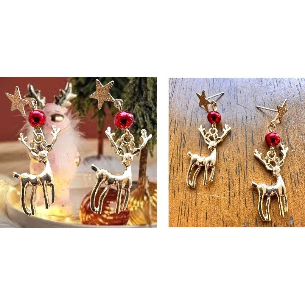 Handmade Reindeer Earrings Rudolph New Festive Christmas Eve Party St Size ONE SIZE - 10 Thumbnail
