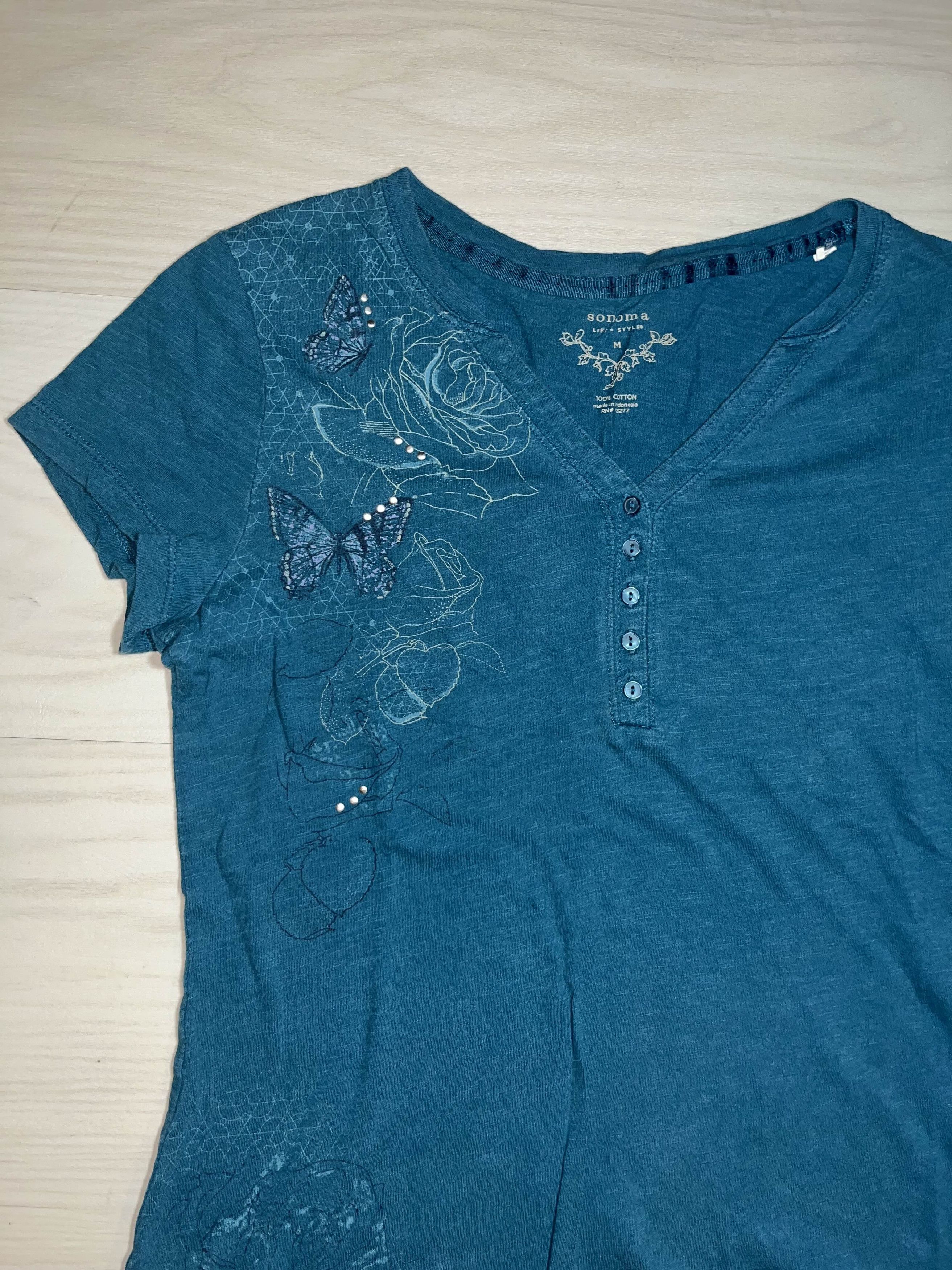 Sonoma Y2K Blue Womens Butterfly and Roses Graphic Shirt Size M / US 6-8 / IT 42-44 - 1 Thumbnail