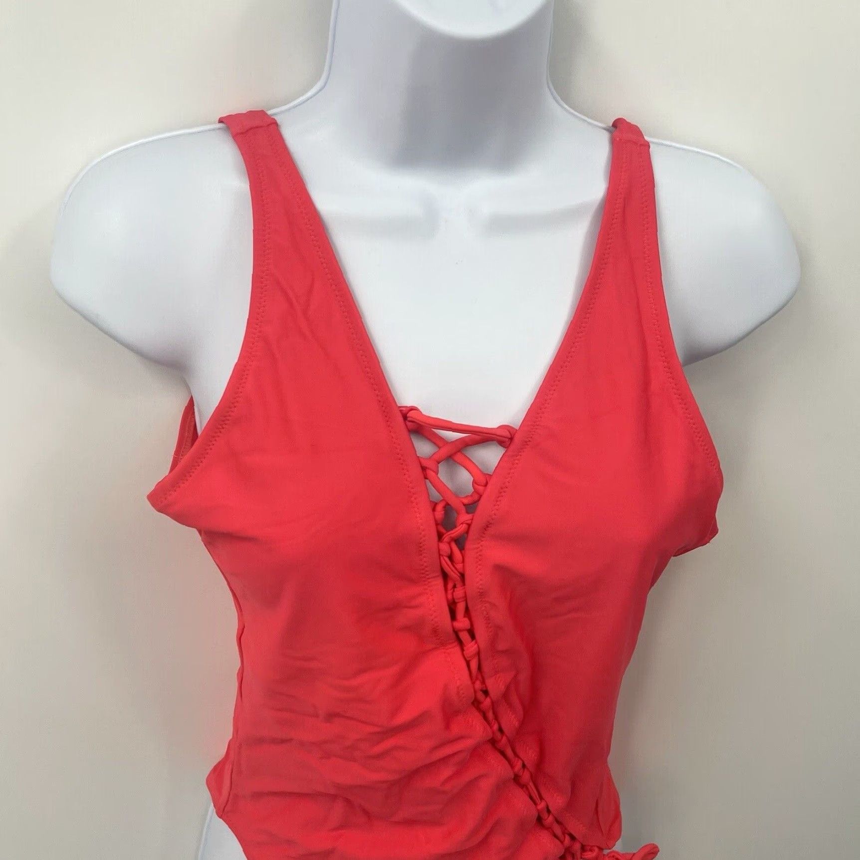 Vintage Uptown Bombshell One Piece Swim Suit Womens L Red Corset Lace Up Pinup Retro Beach Size L / US 10 / IT 46 - 2 Thumbnail