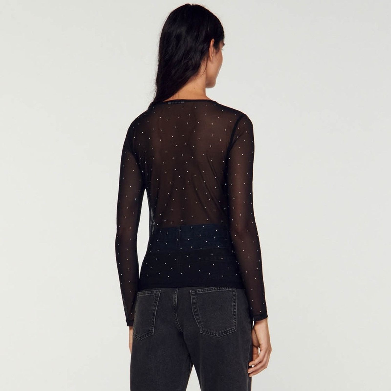 Sandro Sandro Guetta Fishnet Embellished Longsleeve Top size 1 / XS Size XS / US 0-2 / IT 36-38 - 3 Thumbnail