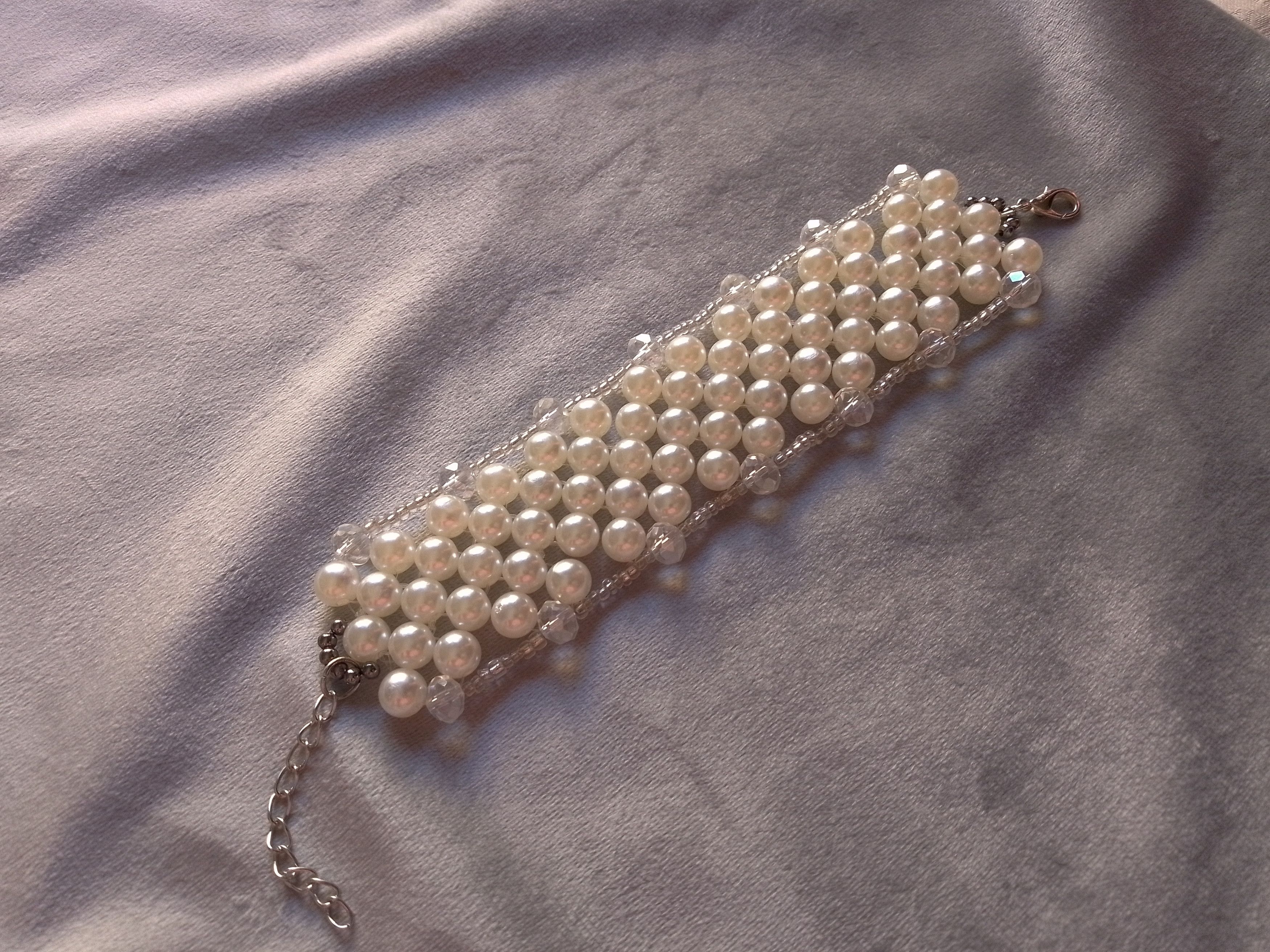 Handmade Bracelet Ivory Pearls Elegant Netted Party Wedding Size ONE SIZE - 1 Thumbnail