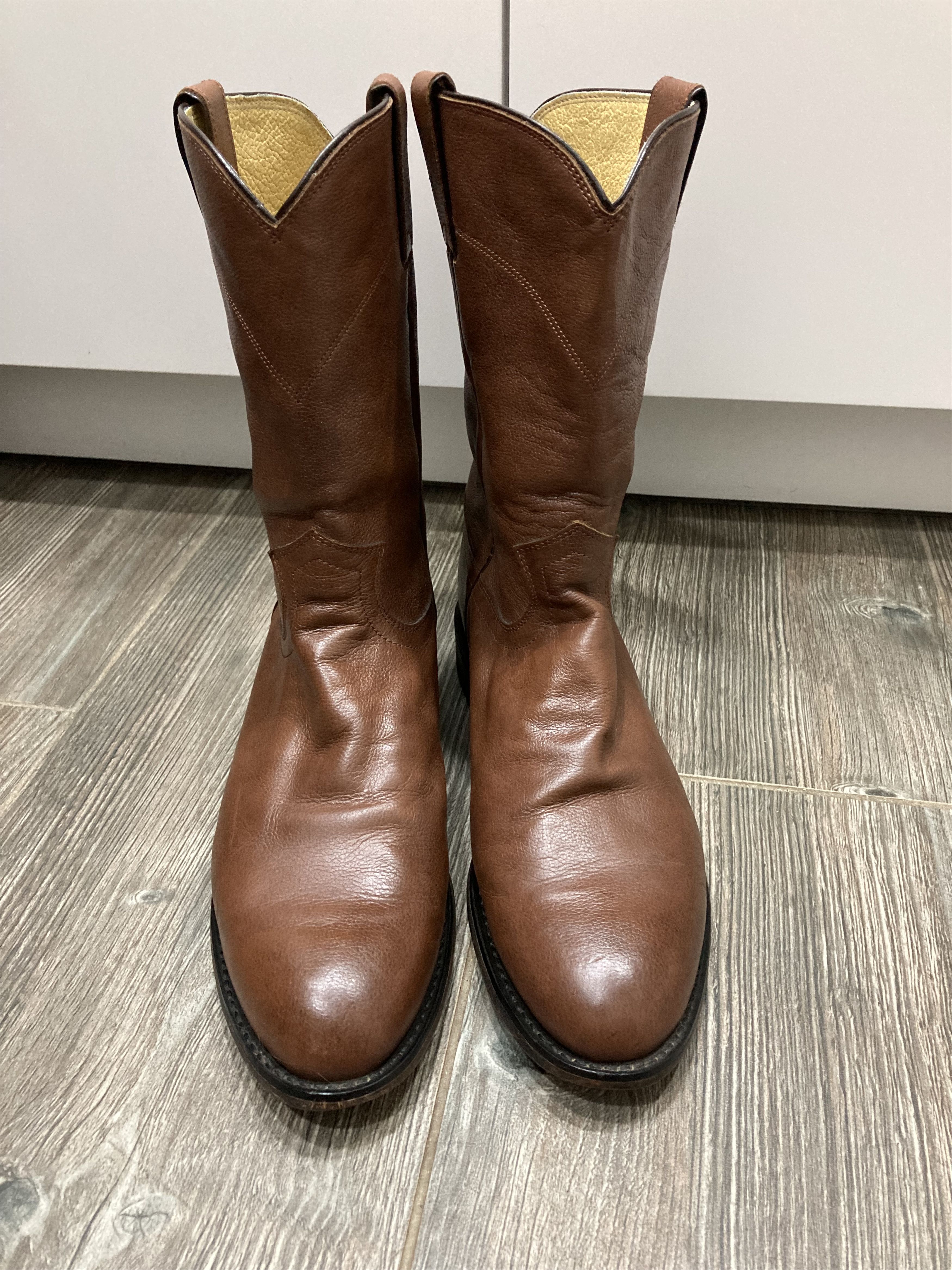 Bottes homme style Justin 3040 en cuir noir 6 1/2 semelles vibram LOOK