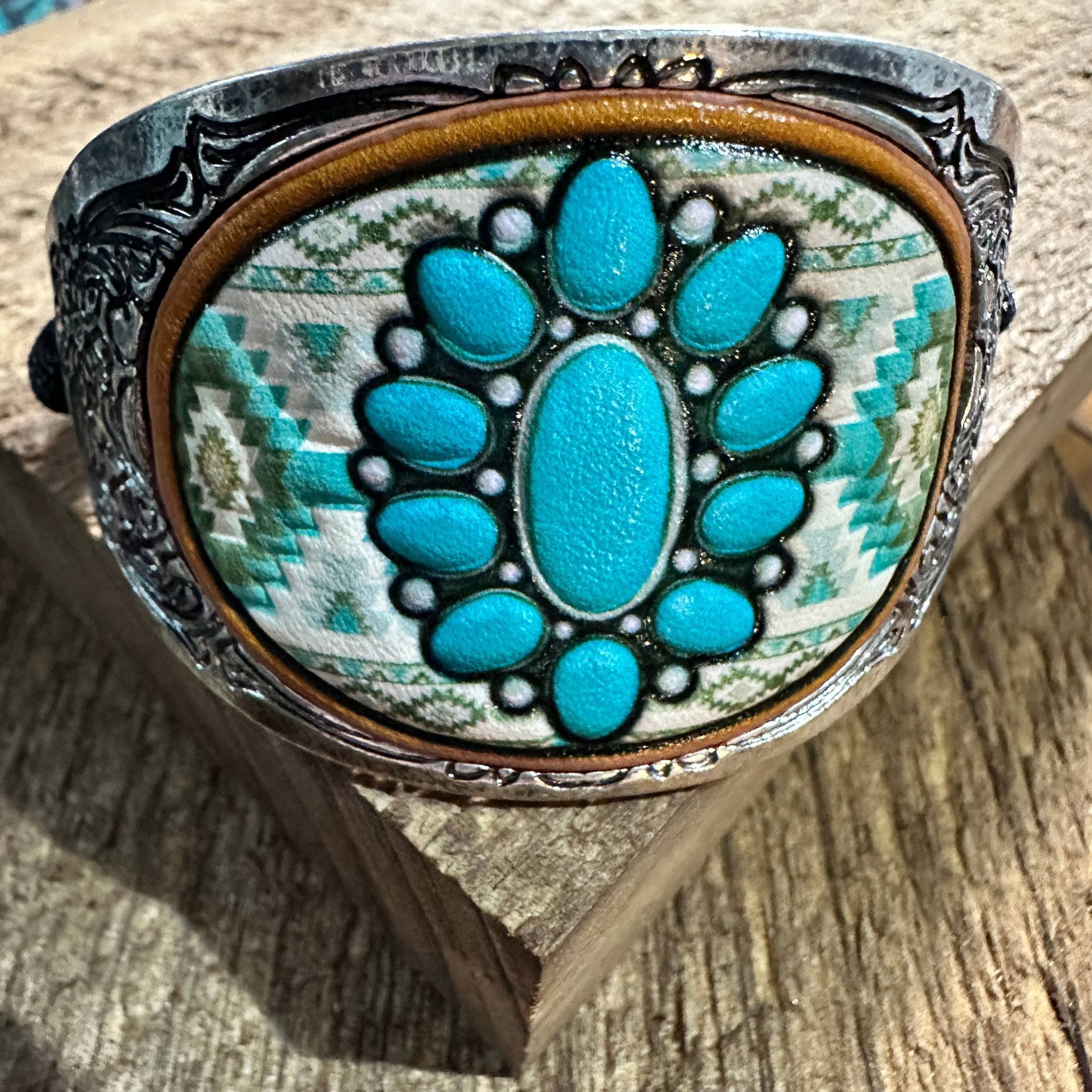 Other Western Aztec Turquoise Concho Leather Tie Cuff Bracelet Size ONE SIZE - 4 Thumbnail