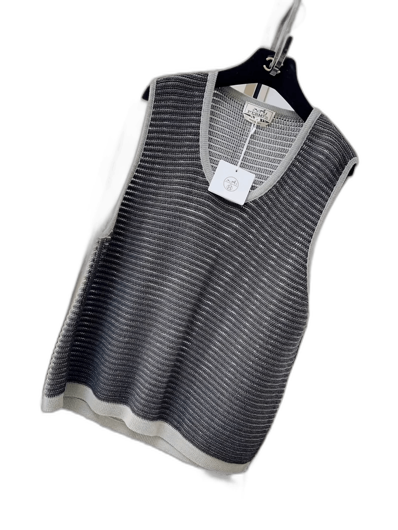 Hermes Hermes Gray Striped Knit Vest Size M Size M / US 6-8 / IT 42-44 - 1 Thumbnail