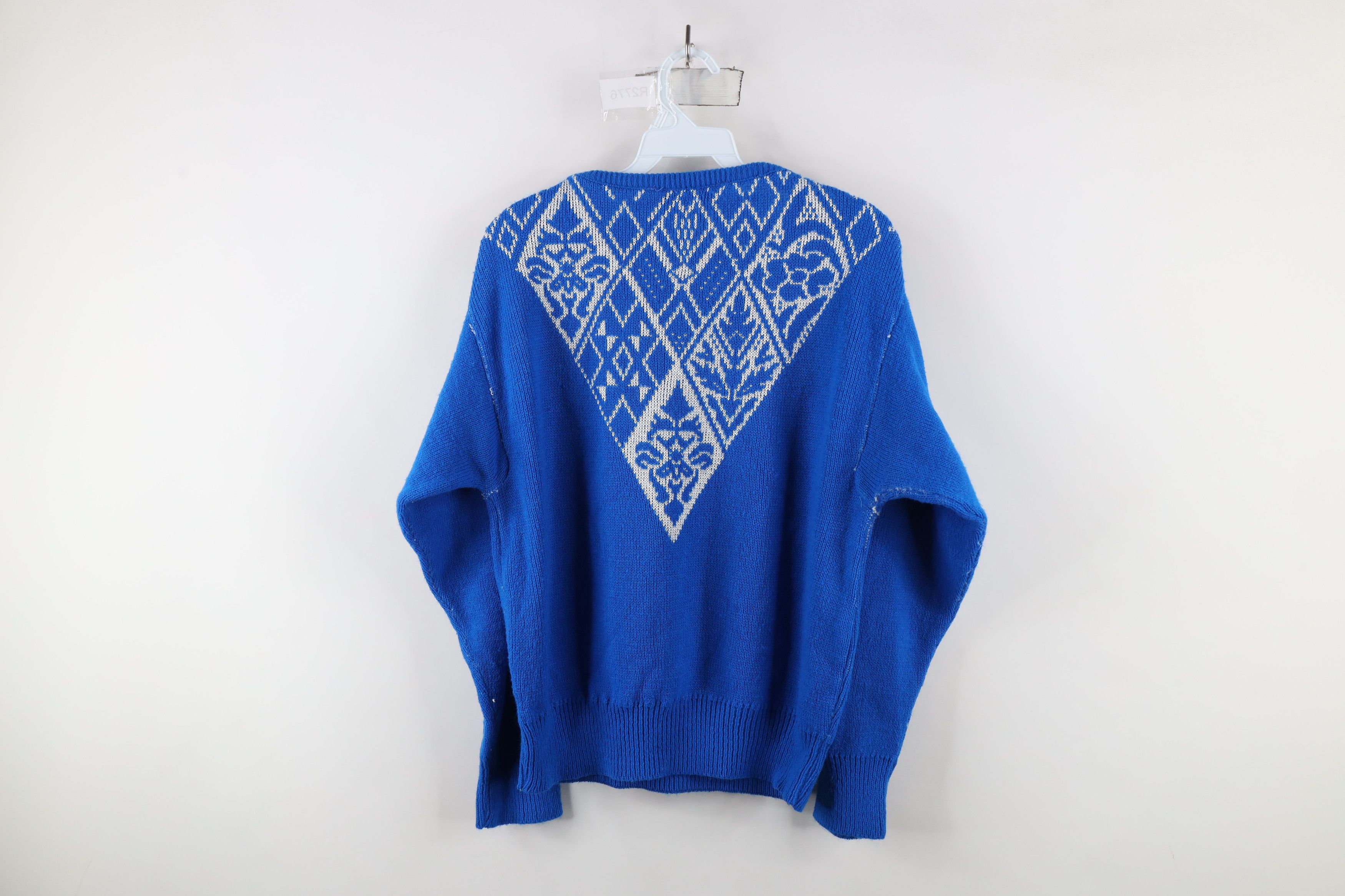 Vintage Vintage 80s 90s Streetwear Flower Knit Sweater Blue USA Size L / US 10 / IT 46 - 9 Thumbnail
