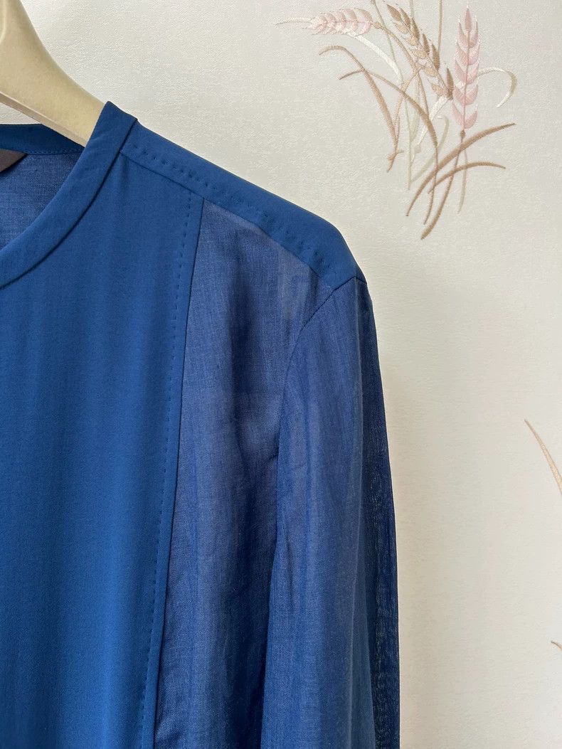 LORO PIANA Dark blue linen silk top