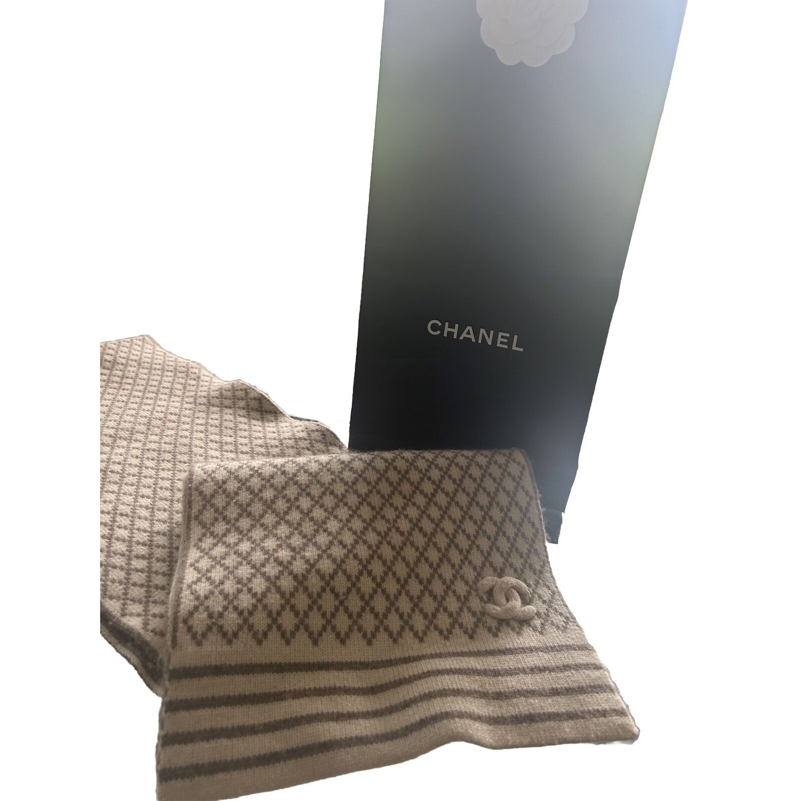 Chanel CHANEL Milk tea Beige CC Logo Cashmere Scarf Wrap Stole Size ONE SIZE - 1 Thumbnail