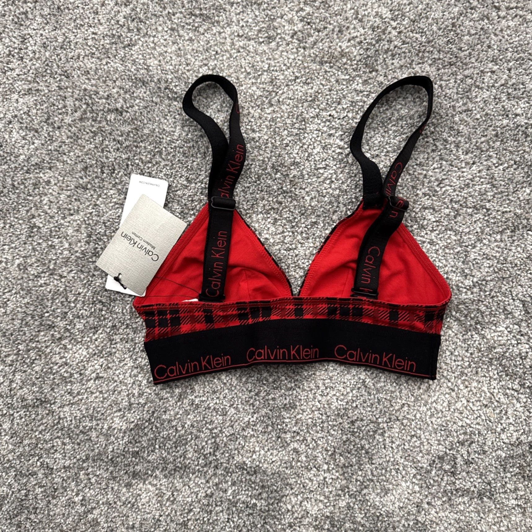Calvin Klein Calvin Klein Bralette Womens XS Coquette Argyle Check Triangle Retro Y2K Cotton Blend Multicolor Logo Adjustable Strap XS Womens Size ONE SIZE - 4 Thumbnail