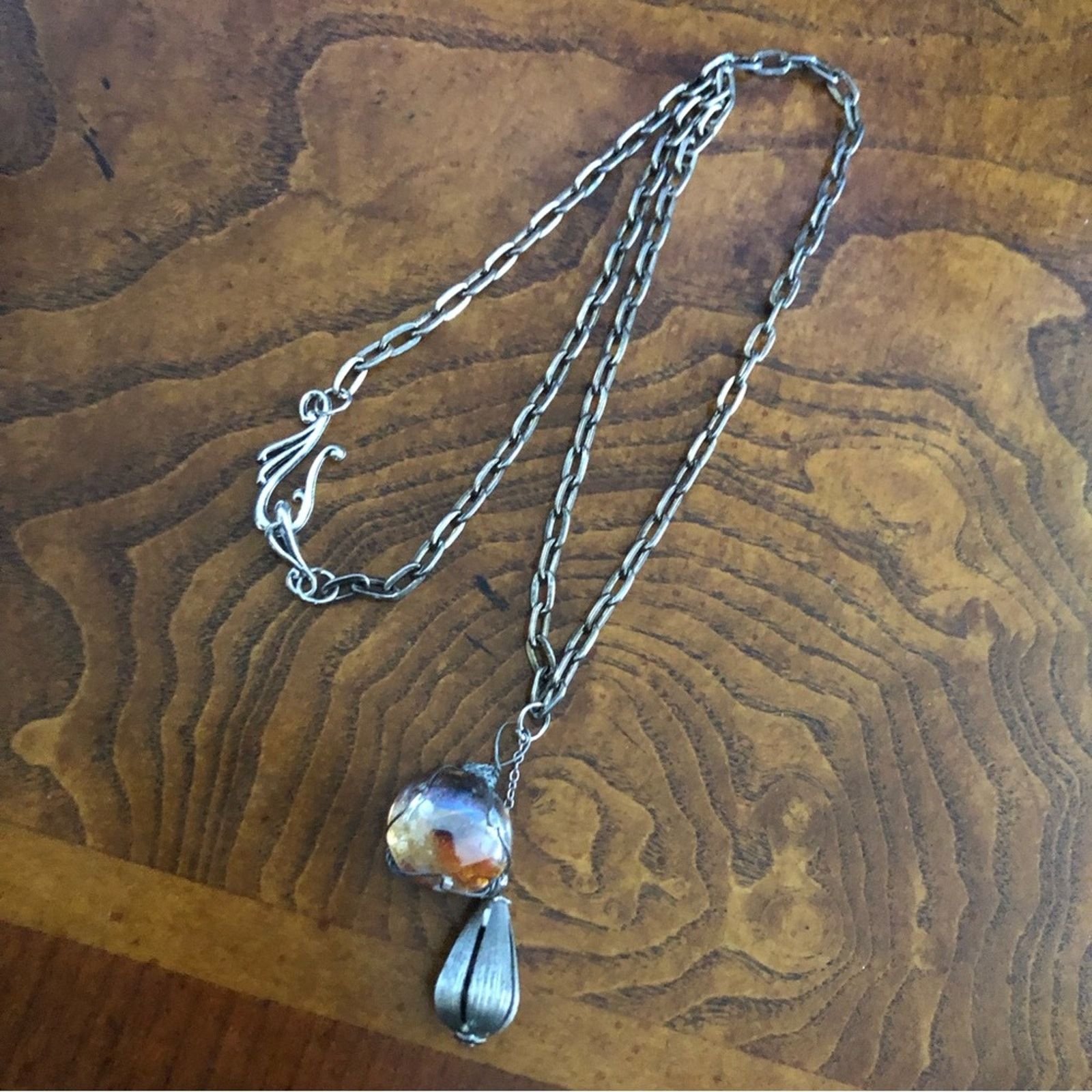 Handmade Handcrafted repurpose silver wired glass necklace Size ONE SIZE - 7 Thumbnail
