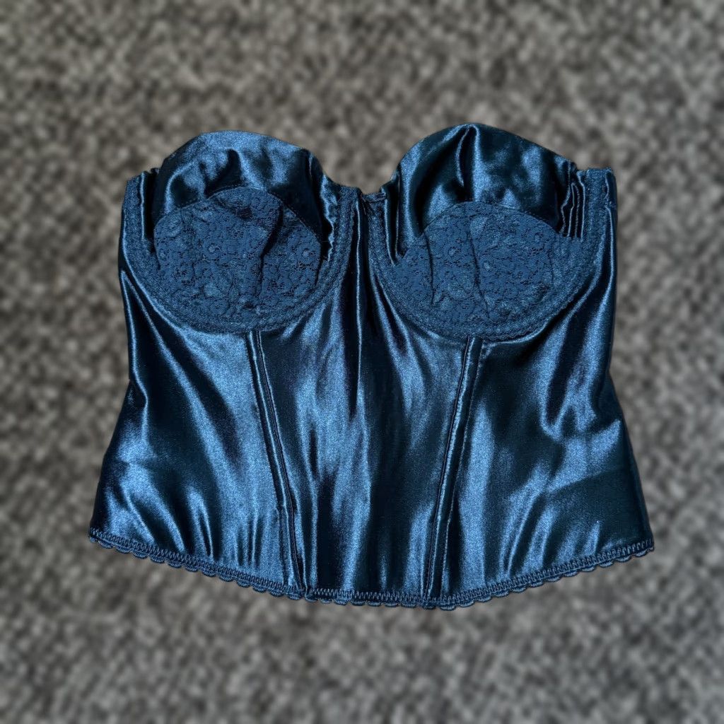 Vintage VINTAGE Maidenform Rendezvous Bustier Lingerie Top 38B Satin Black Nylon 1990s Womens Bra Size M / US 6-8 / IT 42-44 - 1 Thumbnail