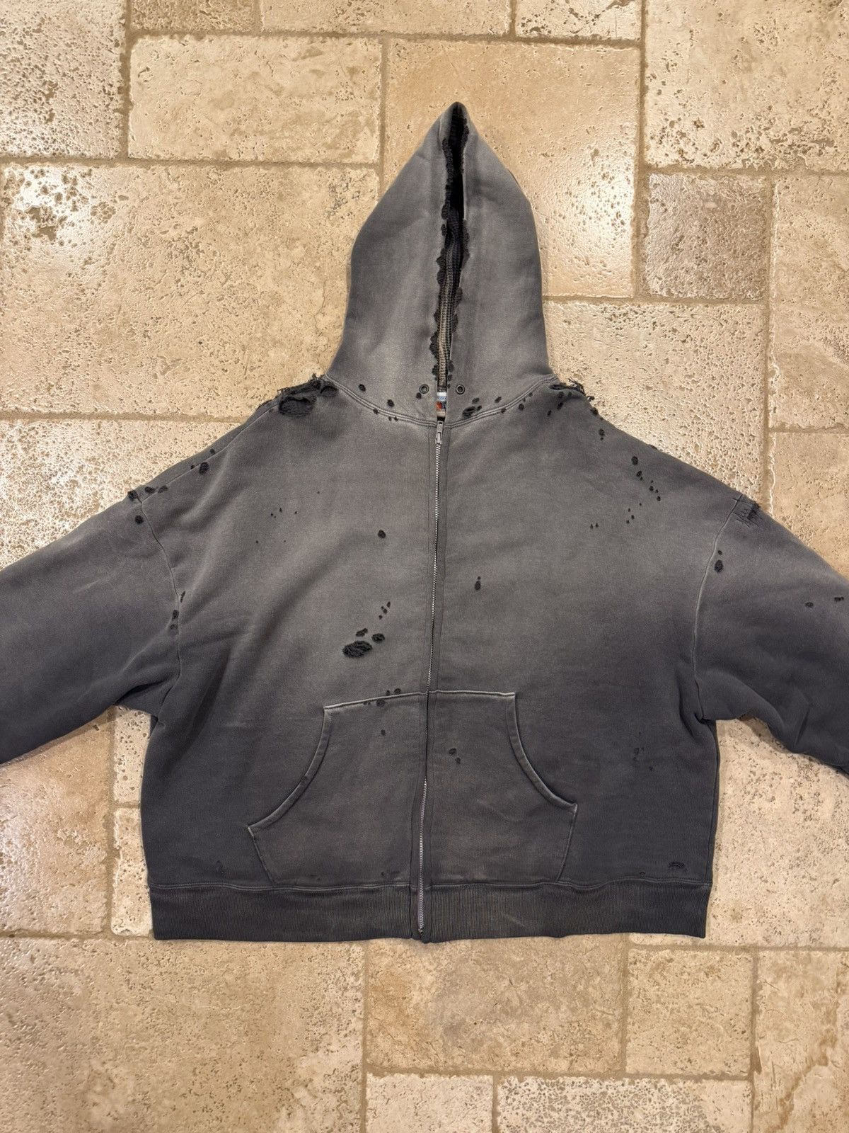 Saint Michael Saint Michael Distressed Thermal Double Face Lay Zip Hoodie Size US S / EU 44-46 / 1 - 8 Thumbnail