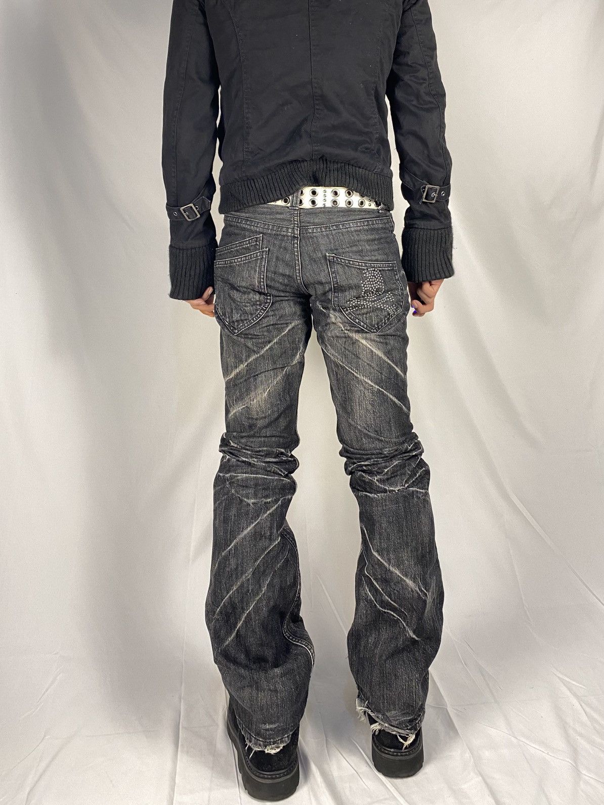 Japanese Brand Semantic Design Studded Skull Flared Washed Denim Jeans Size US 31 - 2 Thumbnail