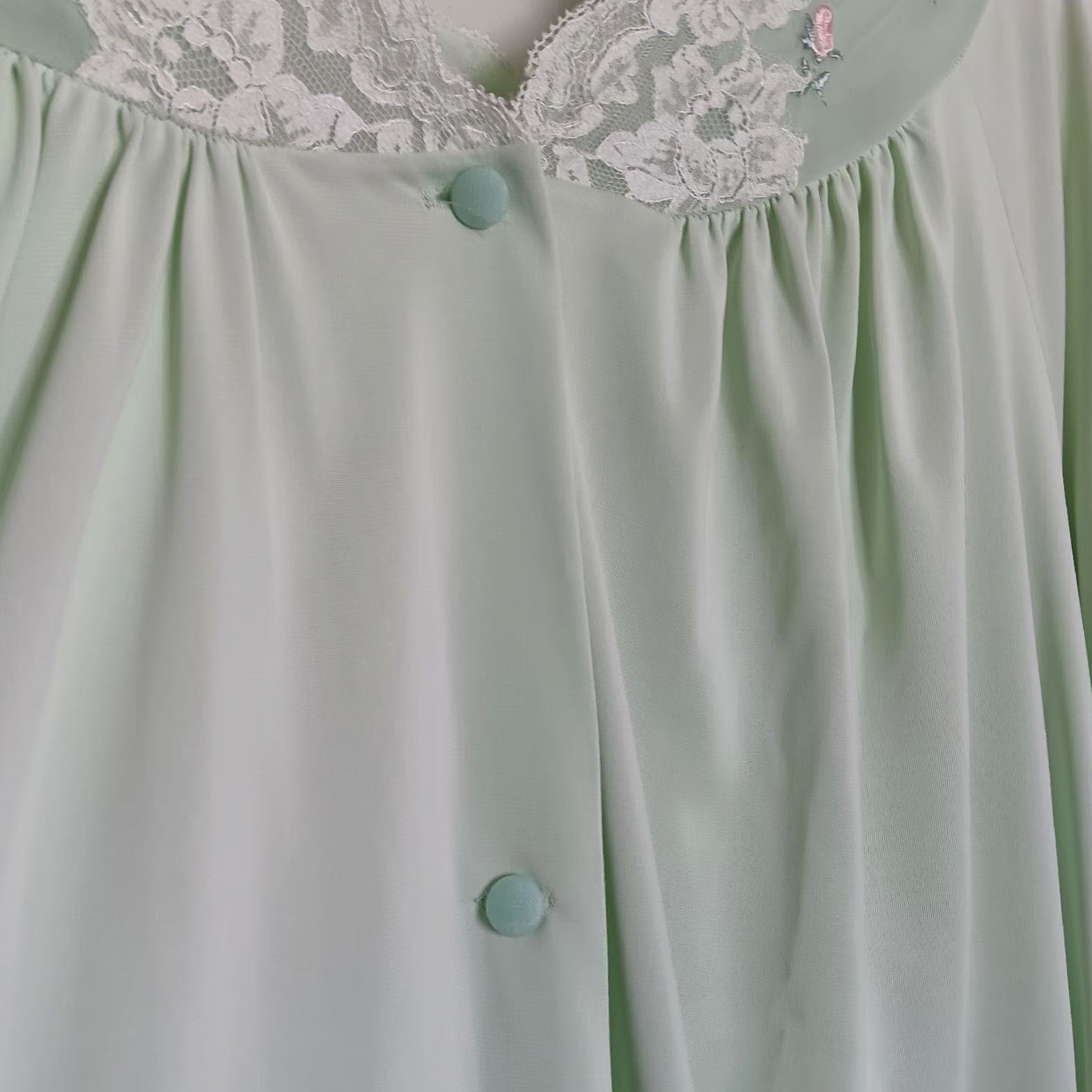 Vintage VINTAGE Shadowline Shadowline Peignoir Nightgown Set Medium 2 Piece Long Green Lace Sexy Vintage Nightgown Green Maxi Eveningwear Intimates Womens Size ONE SIZE - 6 Thumbnail