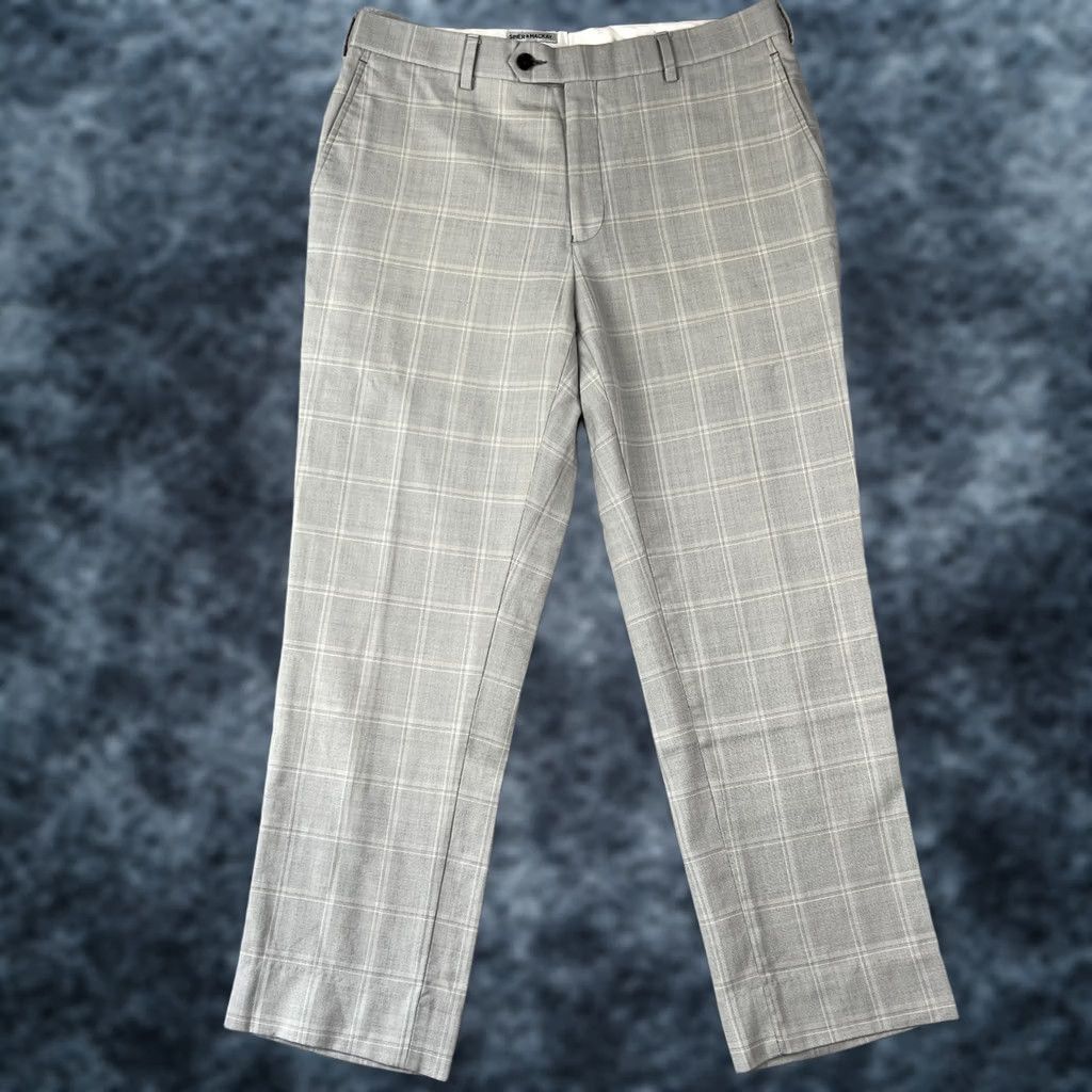 Vintage Spier & Mackay Grey Plaid Wool Flat Front Pants Mens 34x26 Size US 34 / EU 50 - 1 Thumbnail