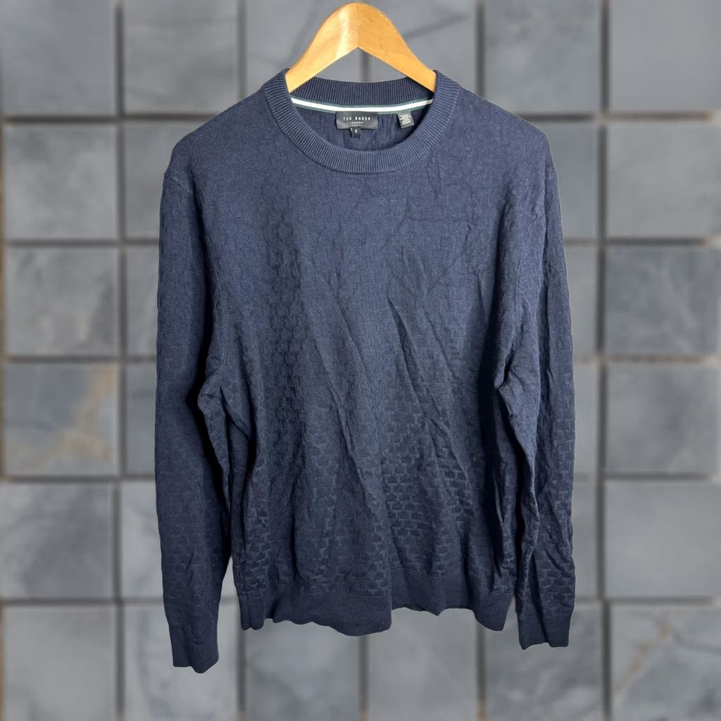 Ted Baker Ted Baker Sweater Mens XL Navy Blue Crewneck Pullover Knit Cotton Textured Geometric Size US XL / EU 56 / 4 - 1 Thumbnail