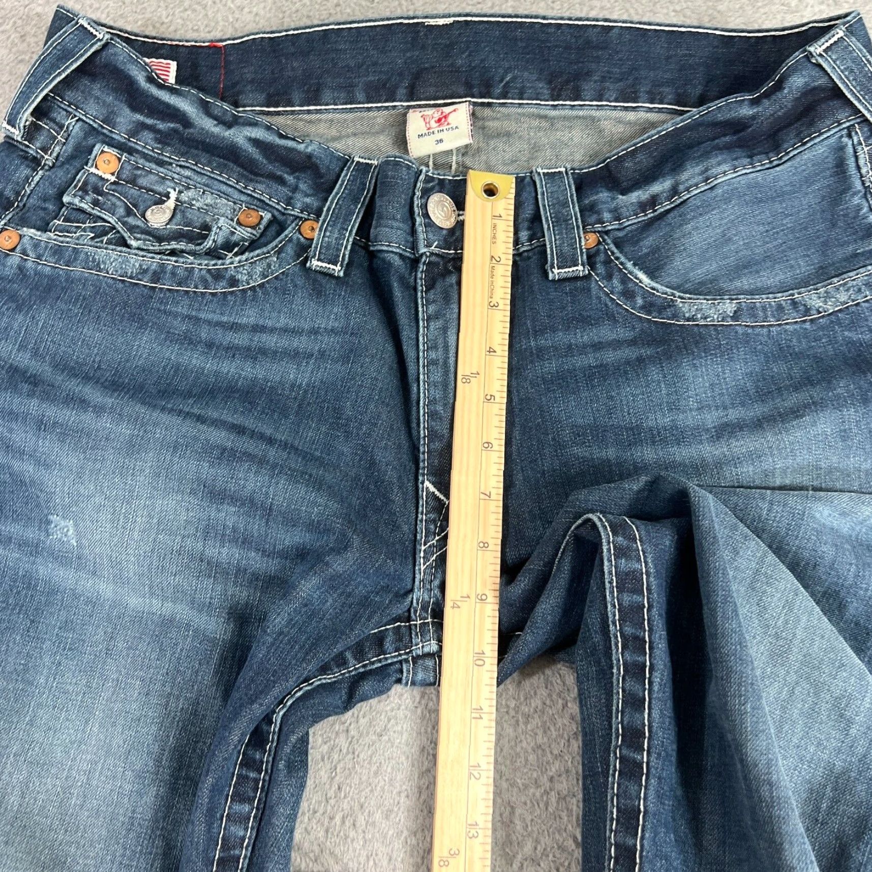 True Religion TRUE RELIGION Jeans Mens 36 Blue Denim Ricky Relaxed Straight Flap Pocket Size US 36 / EU 52 - 4 Thumbnail
