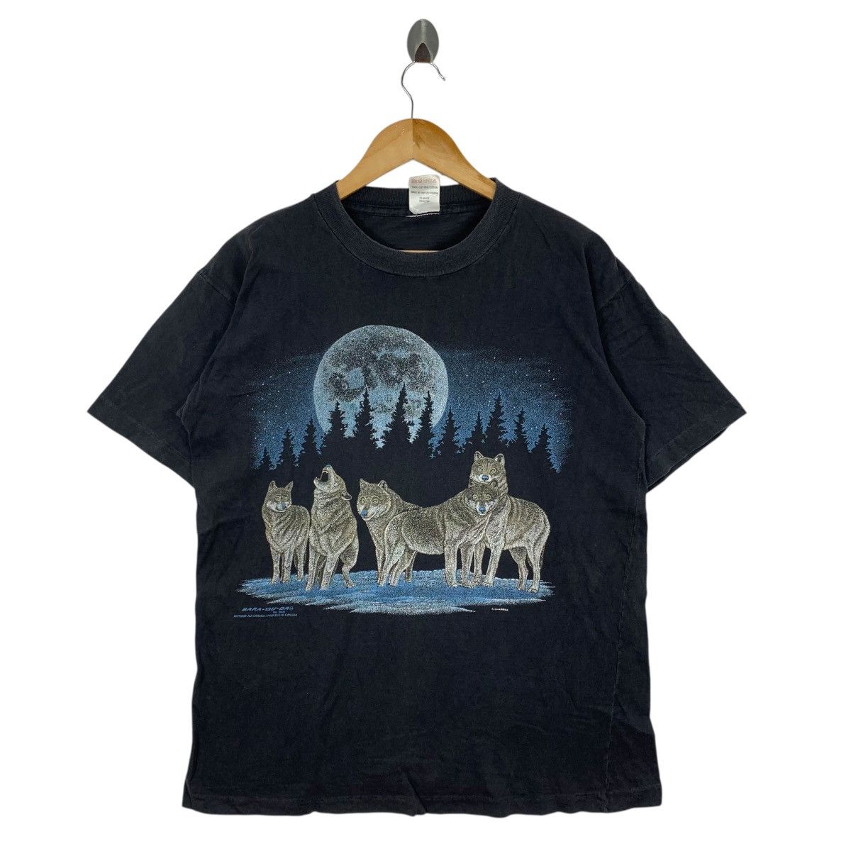 Vintage 90s BARA-OU-DA Wolf Animal 3D Pop Art R. Tshirt