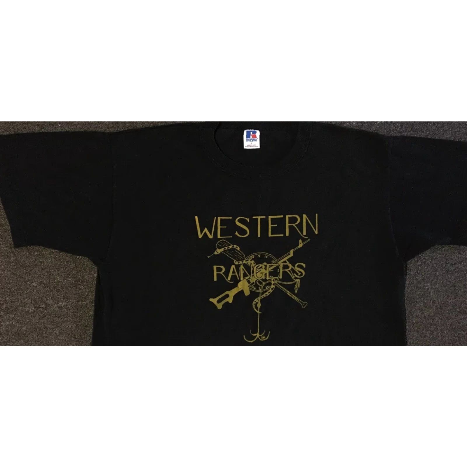 Vintage VINTAGE Russell Western Rangers Faded Gun Shirt S Black 80s 90s Grunge Army Biker Graphic Tee Mens Size US S / EU 44-46 / 1 - 7 Thumbnail