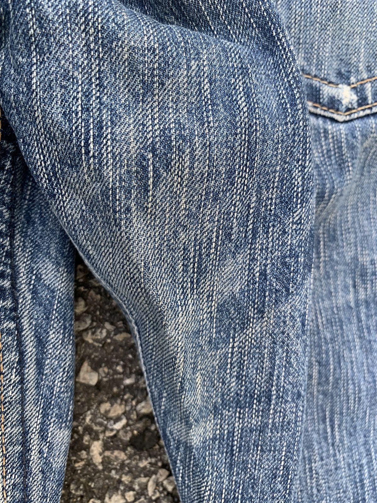 Japanese Brand FLARE💥EDWIN 503 FADED & RUSTY DISTRESSED DENIM Size US 35 - 22 Thumbnail