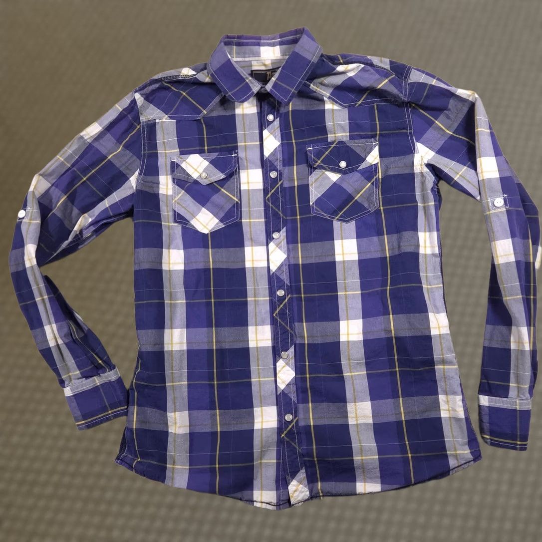 Vintage VINTAGE AO Shirt Mens Large Blue Plaid Western Snap Button Long Sleeve Cowboy Size US L / EU 52-54 / 3 - 1 Thumbnail