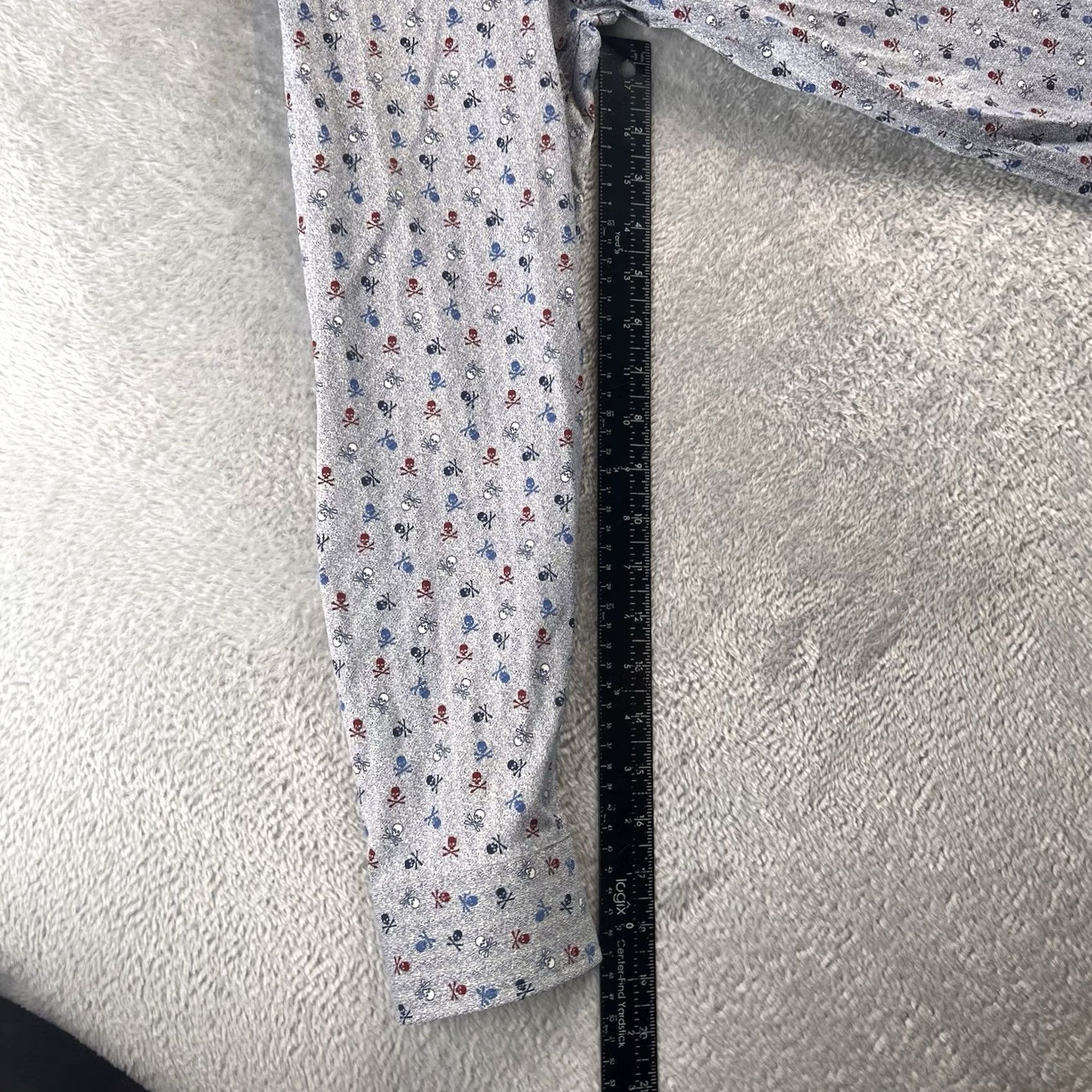 Johnston & Murphy Johnston & Murphy Skull Crossbones Micro Print Button Up Shirt Mens L Blue Cotton Long Sleeve Button-Front Classic Fit Size US L / EU 52-54 / 3 - 6 Thumbnail