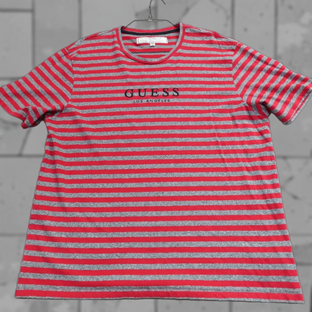 Guess GUESS Shirt XL Red Striped Embroidered Crew Neck Retro T-Shirt Men Size US XL / EU 56 / 4 - 1 Thumbnail