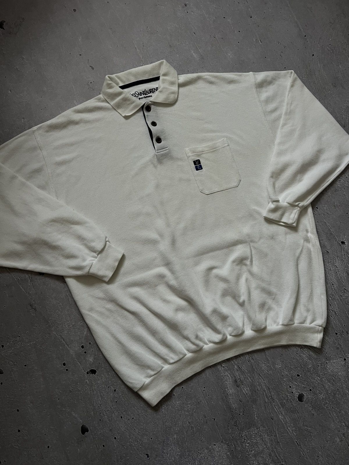 YSL Yves Saint Laurent White Polo Sweater Vintage Rugby XXL