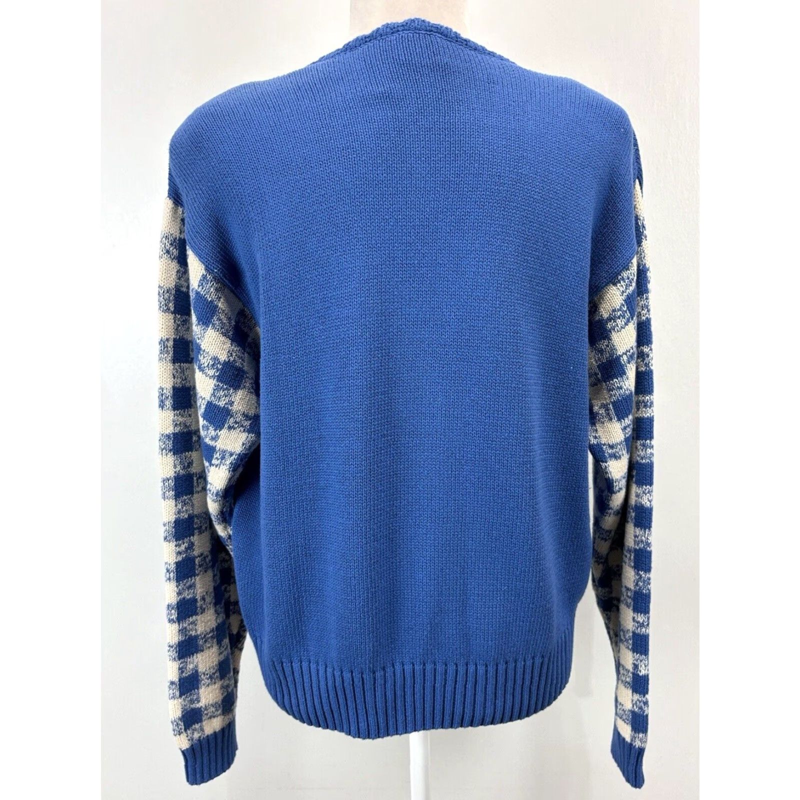Vintage Women's Vintage Cardigan Sweater Medium Blue Floral Gingham Size M / US 6-8 / IT 42-44 - 3 Thumbnail