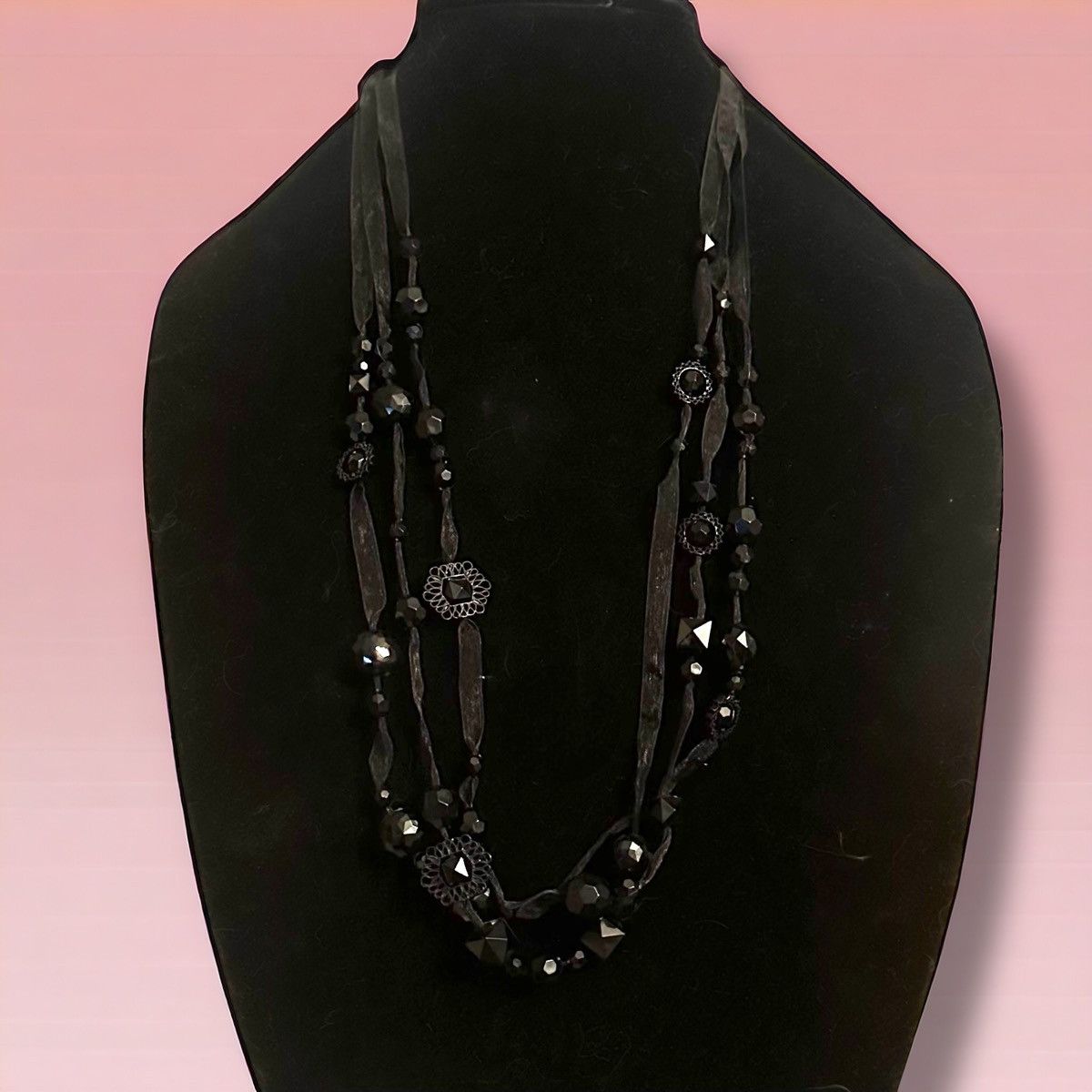 Other Long multi strand black ribbon station bead necklace Size ONE SIZE - 1 Thumbnail