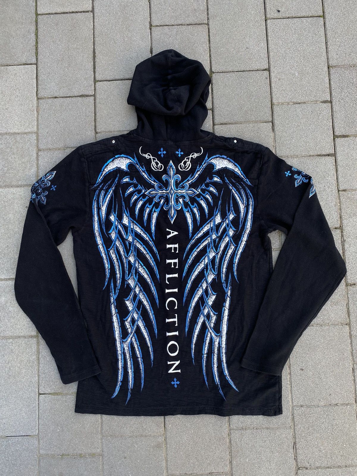 image of Affliction Thermal Long Sleeve Logo Spell Out in Black, Men's (Size XL)