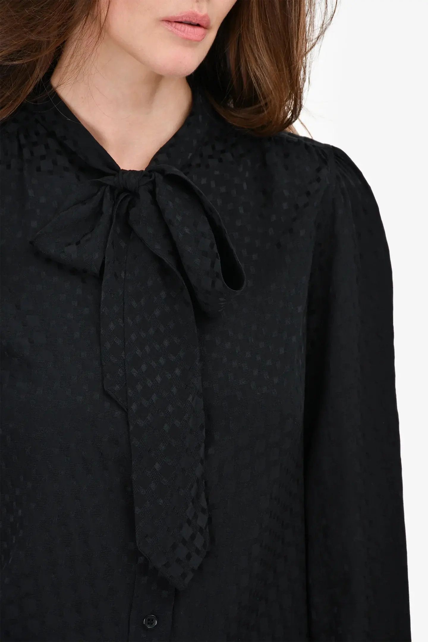 Saint Laurent Paris o1s1wg111024 Blouse in Matte and Shiny Silk in Black Size M / US 6-8 / IT 42-44 - 2 Thumbnail