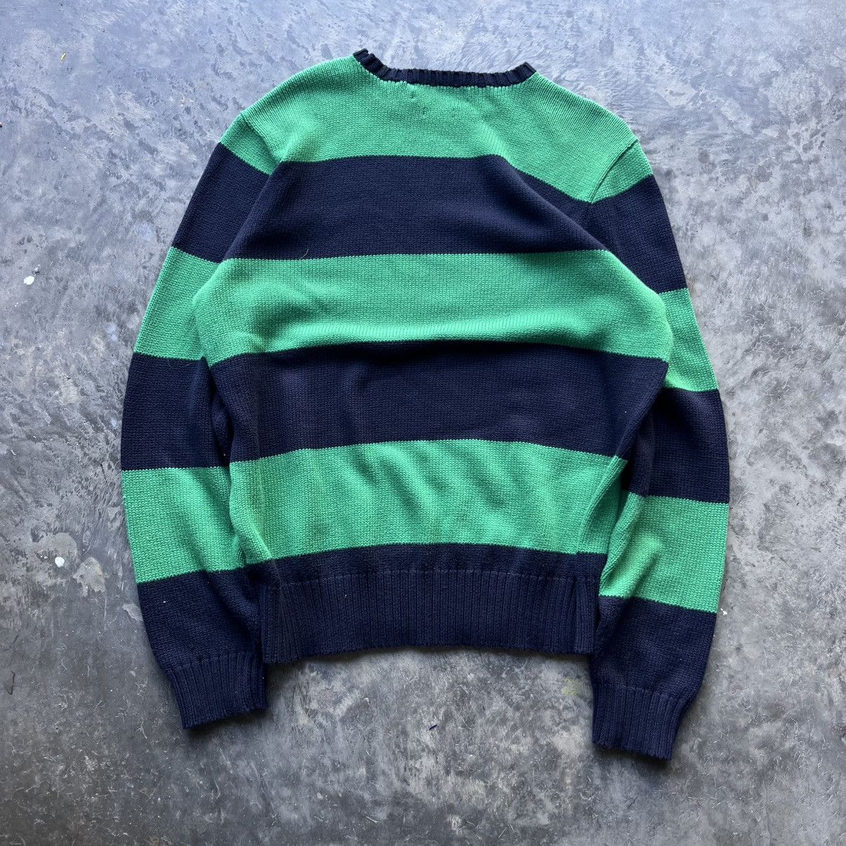 Polo Ralph Lauren × Vintage Vintage Polo Ralph Lauren Green and Navy Striped Sweater Size US L / EU 52-54 / 3 - 4 Thumbnail