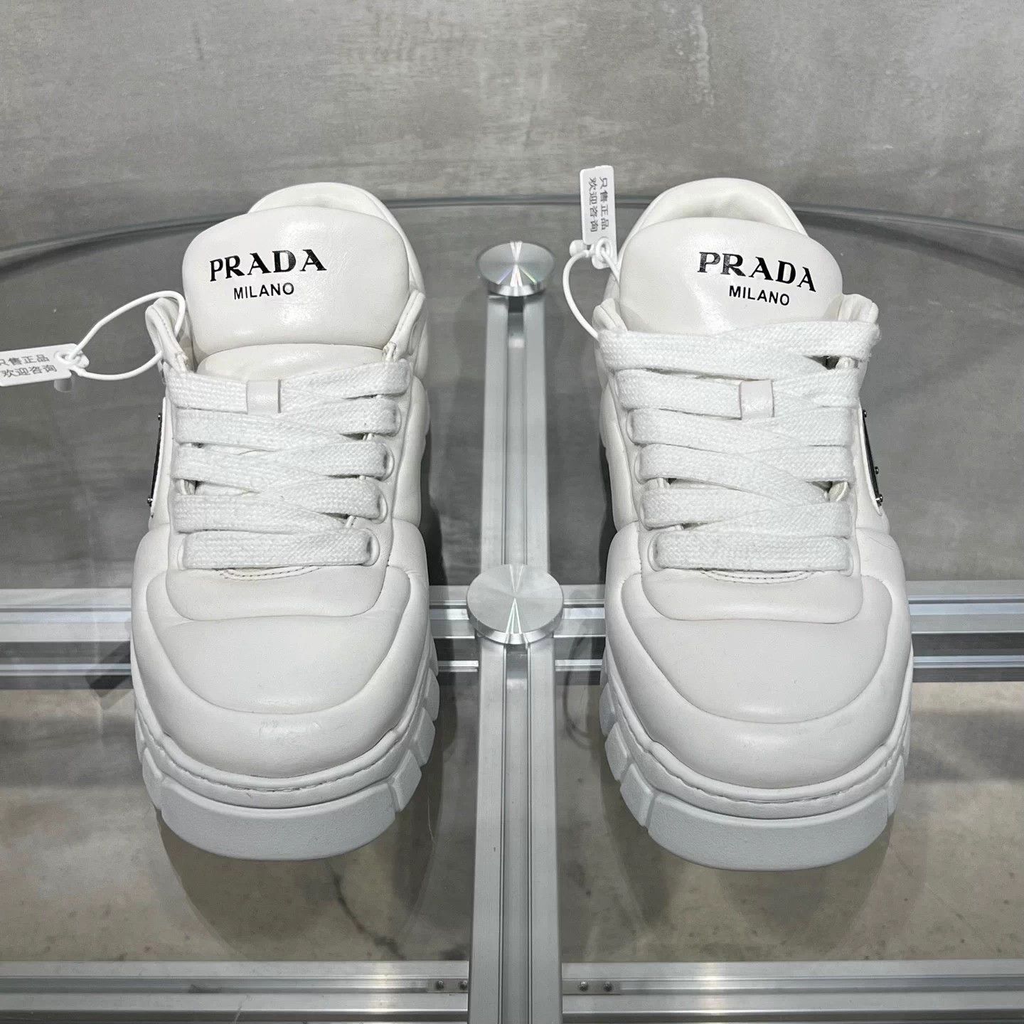 Prada PRADA Metal Triangle Logo White Sneakers UK6 40 Size US 7 / EU 40 - 1 Thumbnail