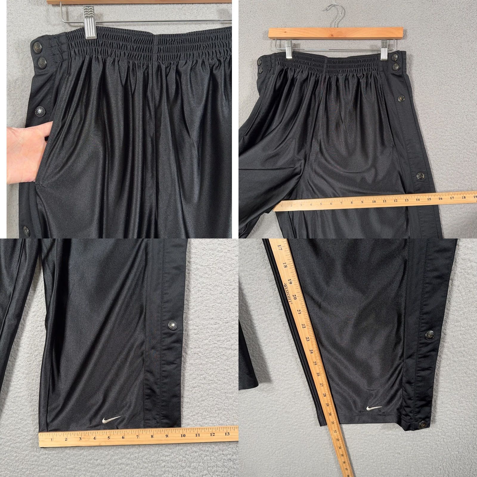 Nike VINTAGE Nike Breakaway Pant XL Black Y2K Dazzle Shiny Satin Tear Away Snap Baggy Track Pants Mens XL Black 90s Shiny Sports Size US 36 / EU 52 - 8 Thumbnail