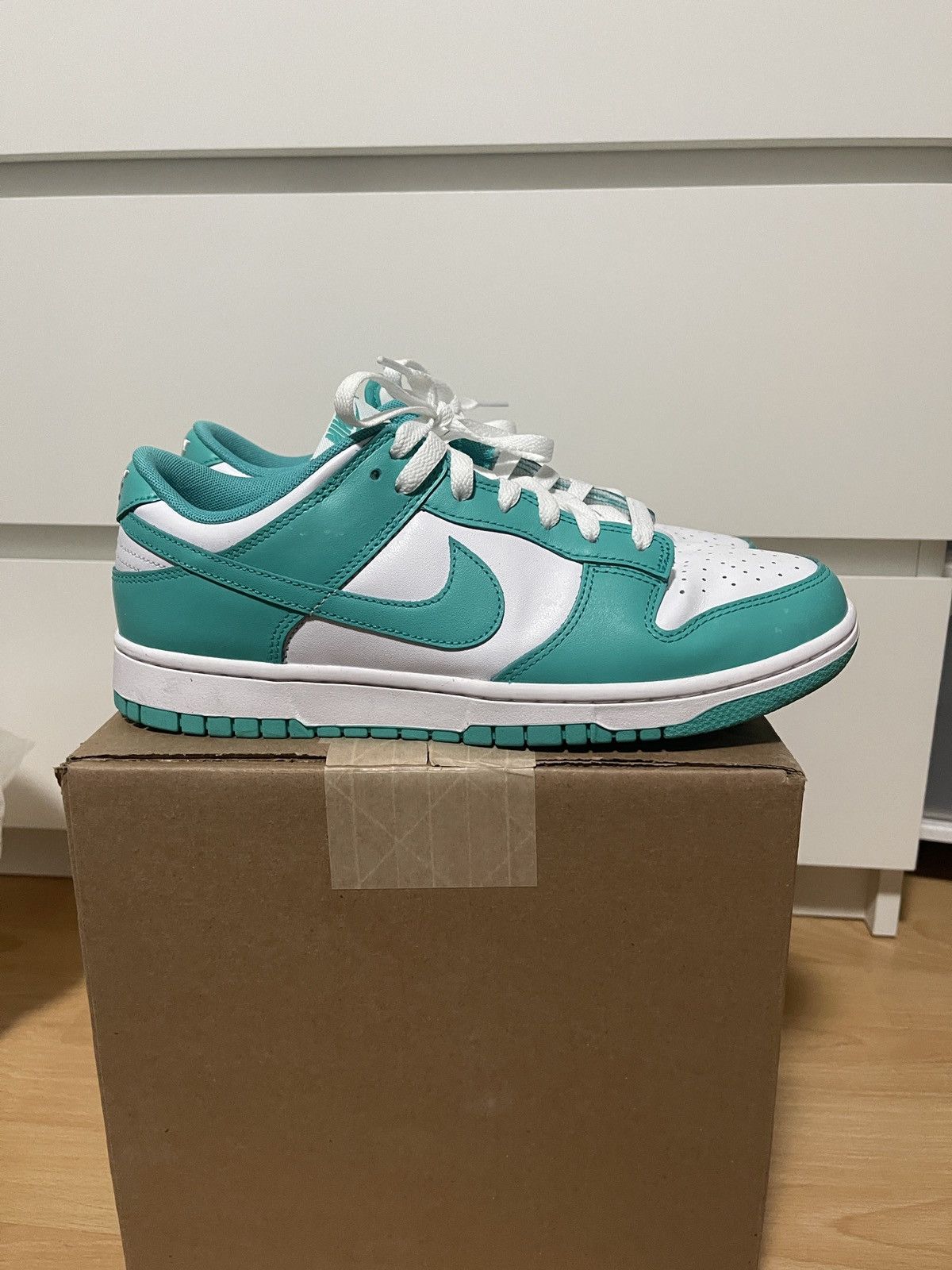 image of Nike Dunk Low Clear Jade Shoes in Green, Men's (Size 9)