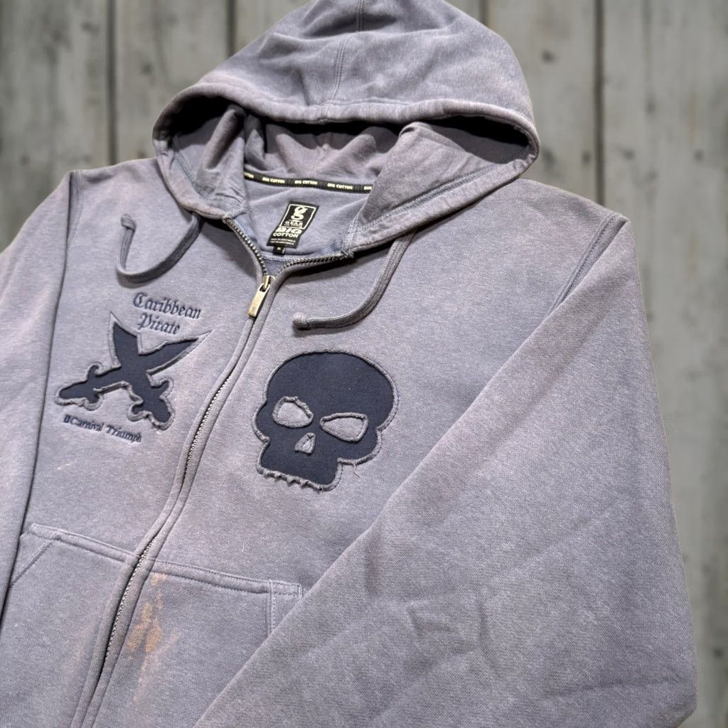 Vintage VINTAGE Pirates Carribean Jacket Men's XL Gray Fullziphooded Patched Black Cotton Blend Jacket Mens XL Gray Size US XL / EU 56 / 4 - 1 Thumbnail