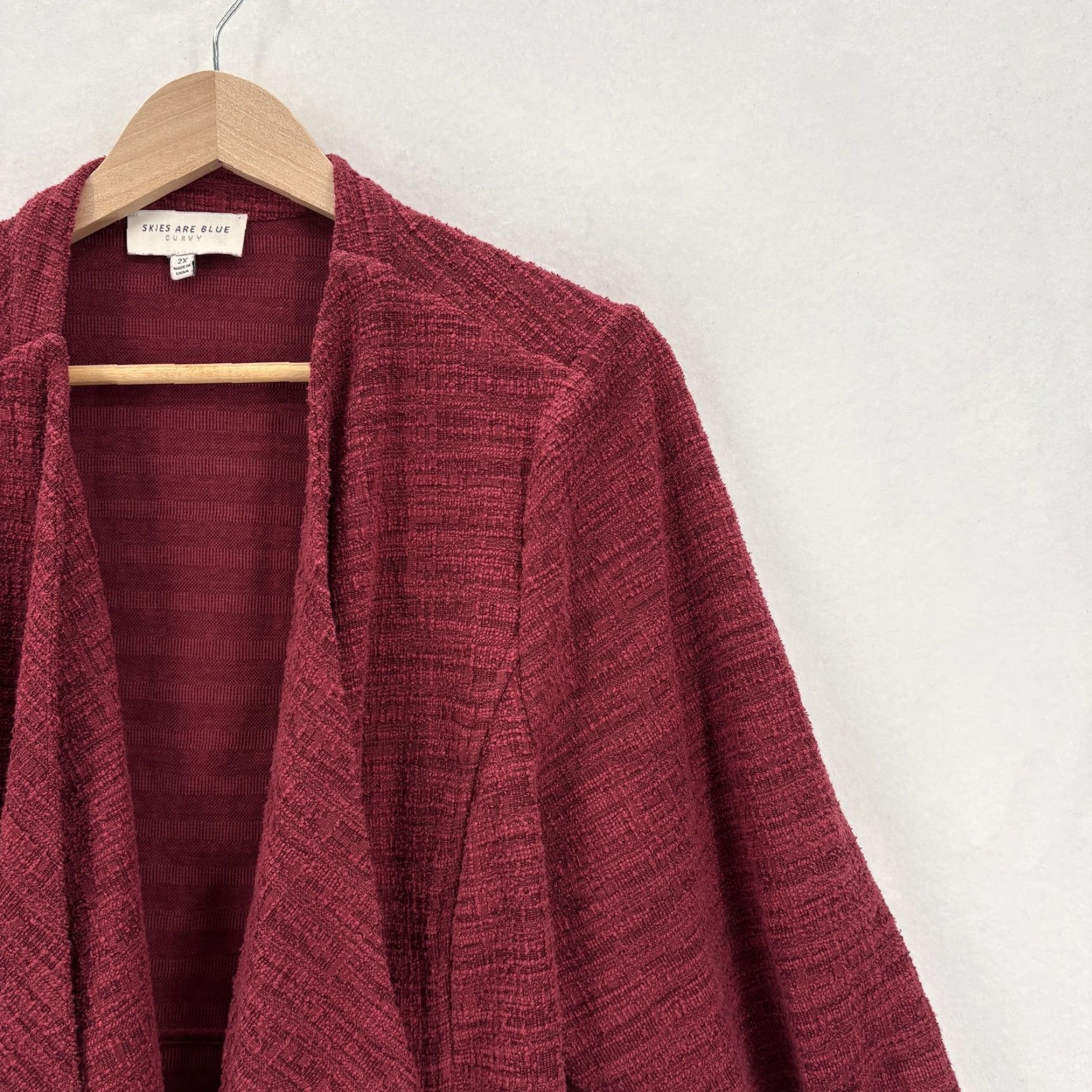 Vintage Skies Are Blue Cardigan Sweater Womens Red 2X Open Front Knit 3/4 Sleeve Plus Size XXL / US 16-18 / IT 52-54 - 2 Thumbnail