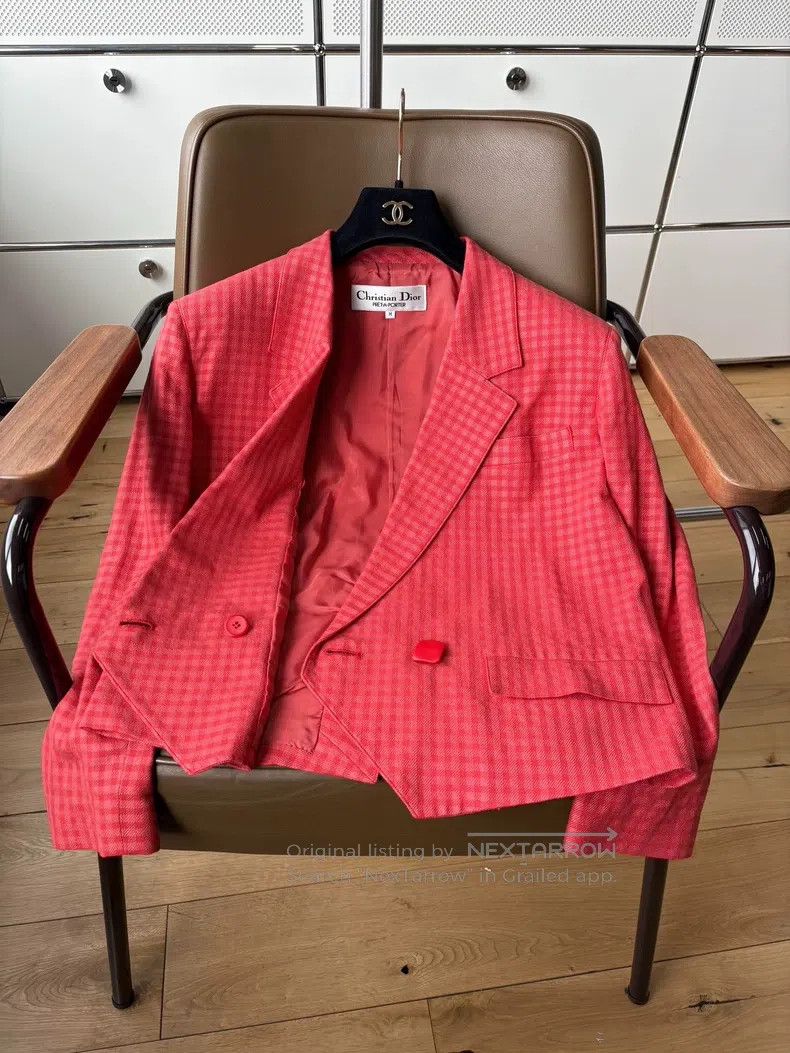 Dior Dior Watermelon red plaid woollen suit jacket Size M / US 6-8 / IT 42-44 - 4 Thumbnail